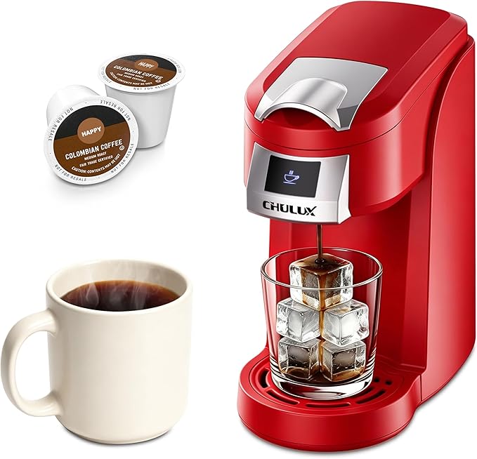 CHULUX Lite Single Serve Coffee Maker for K Cup Capsules, Single Cup Reservoir Coffee Maker with One Touch Brewing, 5 to 12 Oz Brew Sizes, Designed Specifically for Standard Mugs, Red