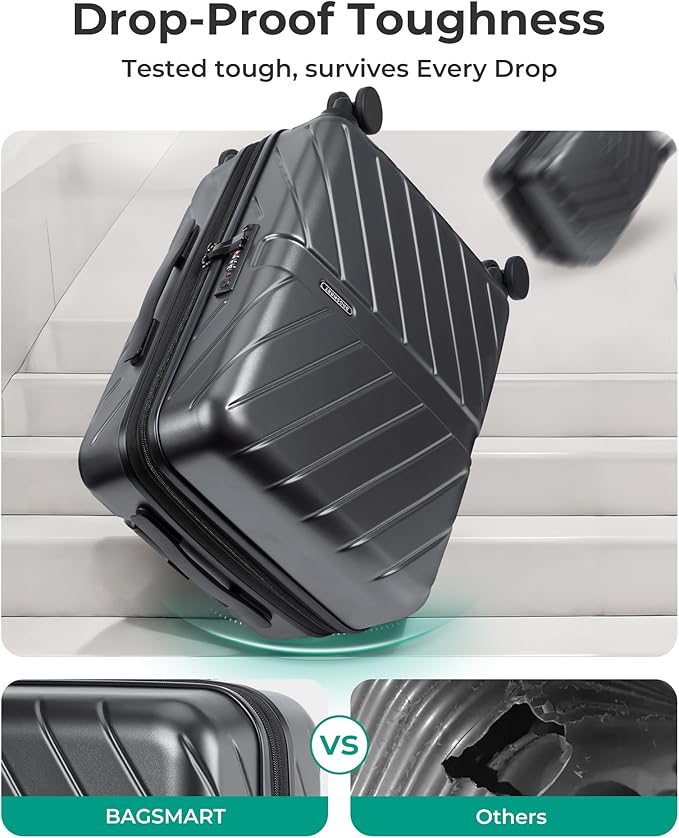 BAGSMART Carry on Luggage 22x14x9 Airline Approved with TSA Lock, 100% Polycarbonate Hardside Suitcase with Spinner Wheels, Gray