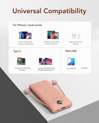 VEGER Portable Charger with Built-in AC Plug and Cables, All in One 10000mAh Ultra Slim Power Bank Travel Essentials, Fast Charging Battery Pack Compatible with iPhone, Samsung, More(Dark Pink)