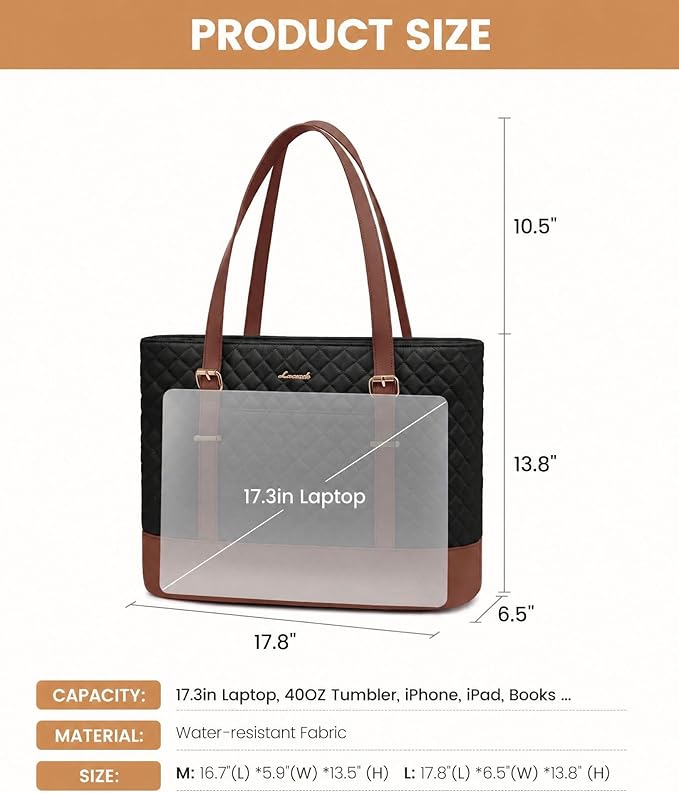 LOVEVOOK Laptop Bag for Women, 17.3 Inch Work Tote Computer Bag With Large Cup Holder & Adjustable Strap, Lightweight Large Laptop Briefcase for Travel, Bussiness, Teacher