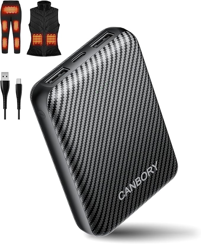 Heated Vest Battery Pack,𝟏𝟐𝟎𝟎𝟎𝐦𝐀𝐡 5V 2A/3A USB-C Out/in Power Bank for Heated Jacket Heated Pad Heated Hoodies Pocket Size Black