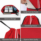 Drawstring Backpack Large Sports Draw String Bag for Women and Men (Red)