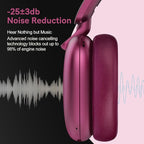 C6 Active Noise Cancelling Headphones, Wireless Over Ear Bluetooth Headphones, 60H Playtime, Lightweight Folding Deep Bass Comfort Fit Ear Cups Headset with Mic for iPad/Travel/PC/Home Red
