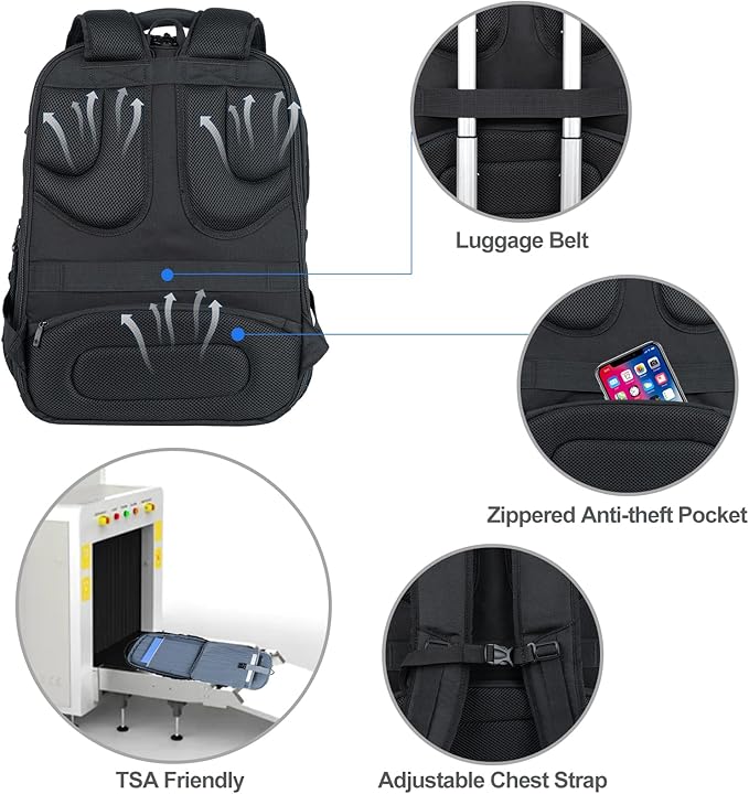 KROSER TSA Friendly Travel Laptop Backpack 18.4 inch XXXL Gaming Backpack Water-Repellent College Daypack Business Backpack with RFID Pockets & USB Port for Men/Women-Black/Red