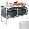VEVOR Camping Kitchen Station, 3 Adjustable Height Folding Outdoor Camp Cooking Table with Storage Organizer, Quick Set-up for Patio BBQ Picnic Glamping Traveling