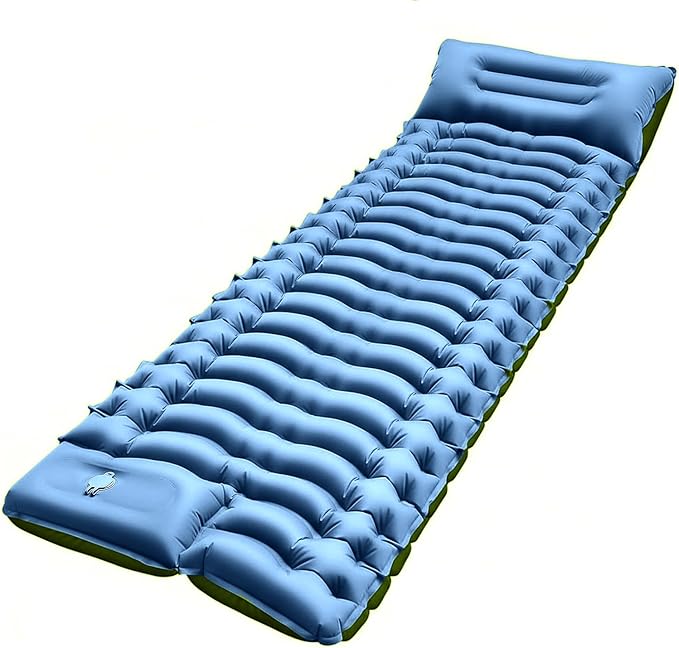 FUN PAC Camping Sleeping Pad,with Foot Pump and Pillow – Ultralight Compact Sleeping Mat for Backpacking, Hiking, Tent – Portable Single Inflatable Mattress for Outdoor