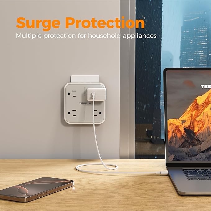 TESSAN Multi Plug Outlet Extender, Surge Protector Splitter with 3 USB (1 USB C Port) Wall Charger, Multiple Expander for Travel, Home, College Dorm Room