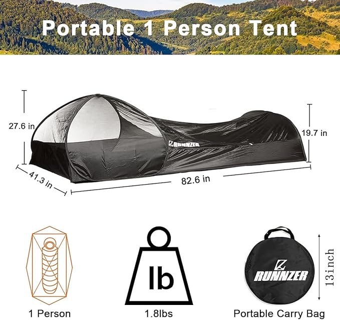 L RUNNZER Single Person Pop Up Tent, 1 Person Mosquito Net Tent
