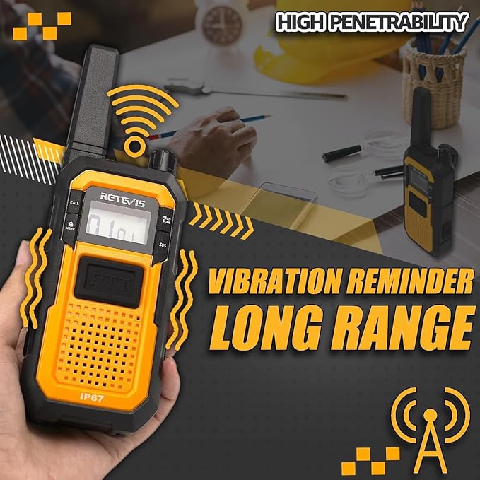 Retevis RB48 Walkie Talkies for Adults, with G-Type Earpiece, MIL-STD 810H, Advanced Triple Proof, Support VOX, 2000mAh, Emergency Alert, Vibration Reminder, Heavy Duty Two Way Radios(2 Pack)