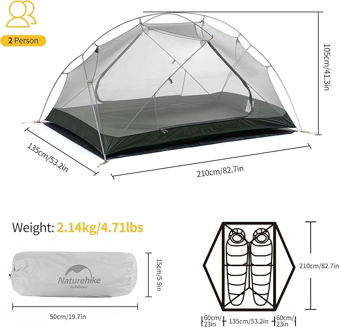 Naturehike Mongar Backpacking Tent, 3 Season Ultralight Lightweight Double Layer Free Standing Tents for Camping Hiking Cycling