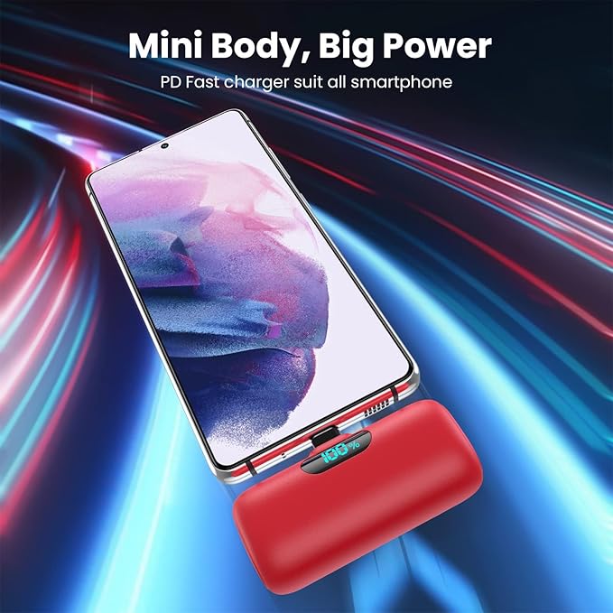 Small Portable Charger for iPhone 17/16/15 Series,5000mAh 3A PD USB C Power Bank,Mini LCD Display Battery Pack for iPhone 17/17Pro/16Plus/16Pro/15Pro Max,Samsung,Android/Moto/LG etc (Pink)