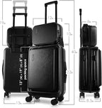 22 Inch Carry On Luggage 22x14x9 Airline Approved, Carry On Suitcase with Wheels, Hard-shell Carry-on Luggage, Durable Luggage Carry On, Jet Black Small Suitcase with Cosmetic Carry On Bag