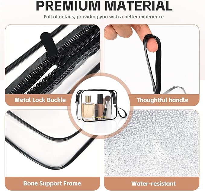 Icramsy Clear Makeup Bag,2 Pack TSA Approved Toiletry Bag Travel Toiletry Bag Hanging Makeup Cosmetic bag for Women Men (Black).