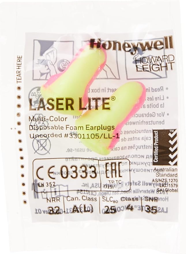 Howard Leight by Honeywell Laser Lite High Visibility Disposable Foam Earplugs, Pink/Yellow , 200-Pairs (LL-1) - 3301105