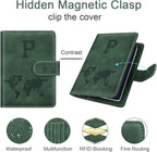 Personalized P Passport Holder Cover Initial Letter Travel Wallet RFID Blocking Passport Cover Credit Card Holder Case Passport Book Holders for Women and Men, Pine Green-P