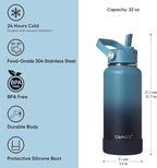 CIVAGO 32 oz Insulated Stainless Steel Water Bottle with Detachable Straw, Large Metal Water Jug with Bucket Handle, Leakproof Sports Water Flask with Silicone Boot, Dishwasher Safe, Army Green
