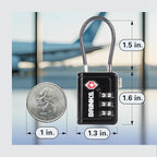 Brinks TSA Accepted Indicator Luggage Lock, Black - Resettable 3-Dial Combination, 1.5 inch Long Cable Shackle, New More Secure TSA008 Key, 4 Pack