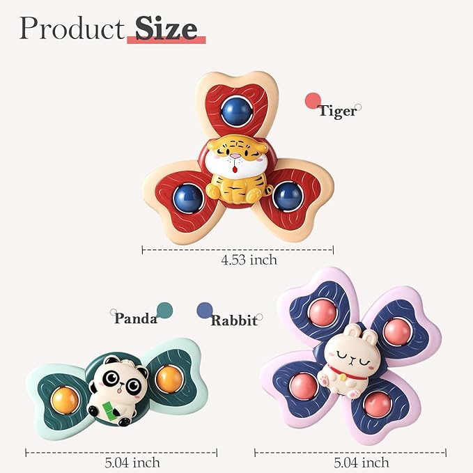 ALASOU 3PCS Suction Cup Spinner Toys for 1 Year Old Boy Girl|Spinning Top 12 18 Months|1 2 Year Old Boy Birthday Gift|Baby Bath Toy for Kids Ages 1-3|Sensory Airplane Travel Toy for Infant Toddlers