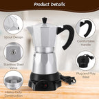 Coffee Pot 6 Cup Electric Espresso Coffee Maker Italian Moka Maker 300ml Portable Aluminum Espresso Machine Cafetera Moka Pot with Detachable Base, Gift for Home Travel (Silver)
