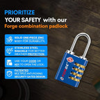Forge Dual-Opening: Key or Combination Access Lock, TSA Approved Locks for Luggage, Pelican case, Travel, Gym, School, Stainless Steel Shackle. (Blue 2 Pk)