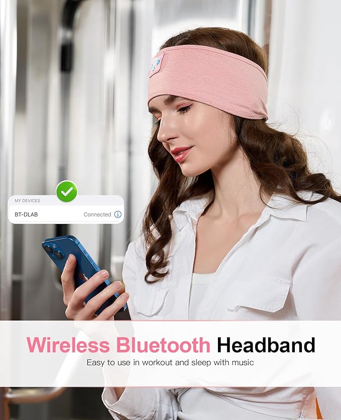 Perytong Sleep Headphones Wireless, Bluetooth Sports Headband Headphones with Ultra-Thin HD Stereo Speakers Perfect for Sleeping,Workout,Jogging,Yoga,Insomnia, Air Travel, Meditation (Bright Pink)