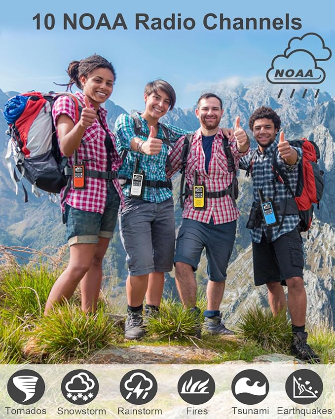 NXGKET Walkie Talkies for Adults Long Rang NOAA Weather Alerts, Rechargeable Walkie Talkies 2 Way Radio 22 FRS Channel with 1800mAh Li-ion Battery USB-C Cable Outdoor Cruises Camping, 4 Pack