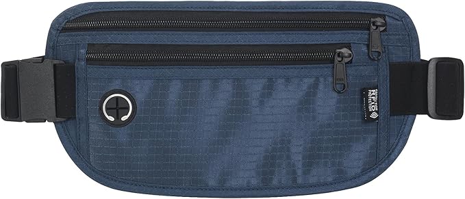 Slim RFID Blocking Money Belt for Travel - Anti-Theft Hidden Passport Holder Waist Wallet with Secure Pouch for Cash, Credit Cards & Phone Safe (Navy Blue)