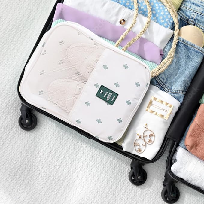 Shoe Bag for Travel, Travel Shoe Bag for Packing, Hold 3 Pairs of Shoes, Travel Essentials for Flying Shoe Organizer Shoe Storage Bag for Travel Cactus White