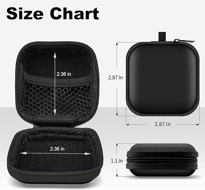 Square + Round Earbud Case Portable EVA Carrying Case Storage Bag Cell Phone Accessories Organizer with Carabiner for Earphone, Earbud, Earpieces, SD Memory Card, Camera Chips,Black