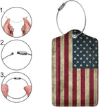 2 Pack Luggage Tags for Suitcases, PU Leather Bag Tag with Privacy Cover Address Card Travel Essentials-American Flag
