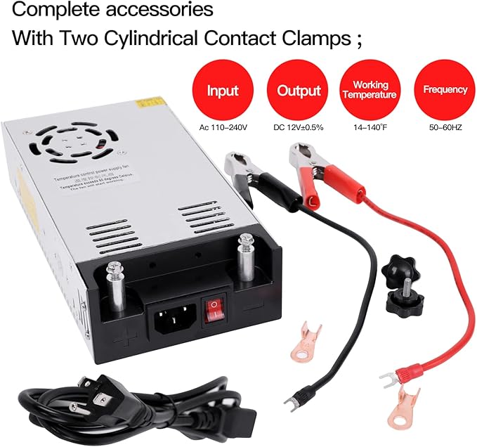 High-Power SMPS 110V/220V AC to 12V DC Converter - 50A 600W Power Supply - Adjustable Switch Transformer for LED Strip, LCD Monitor CCTV, Radio/Car Stereos, 3D Printer - Includes 2 Clamp Wires