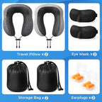 ExploreBliss Travel Pillow, 2 Pack Travel Pillows for Sleeping Airplane, Neck Pillow Airplane, Memory Foam Neck Pillow Set with Eye Mask, Earplugs and Storage Bag -Grey & Light Grey