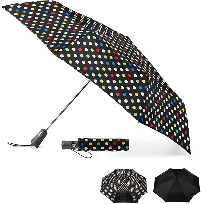 totes Portable Umbrella for Travel – Compact for Car, Backpack and Purse – Windproof, Strong, UV Sun Protection, Water-Repellant, Foldable On-the-Go Umbrella with Auto Open/Close