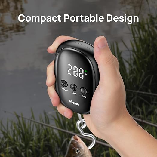 Meilen Luggage Weight Scale, 110LB/50KG Digital Fishing Scale with Portable Hanging, Suitcase Baggage Scale with Hook, Type-C Charging, LED Screen, Black (1)