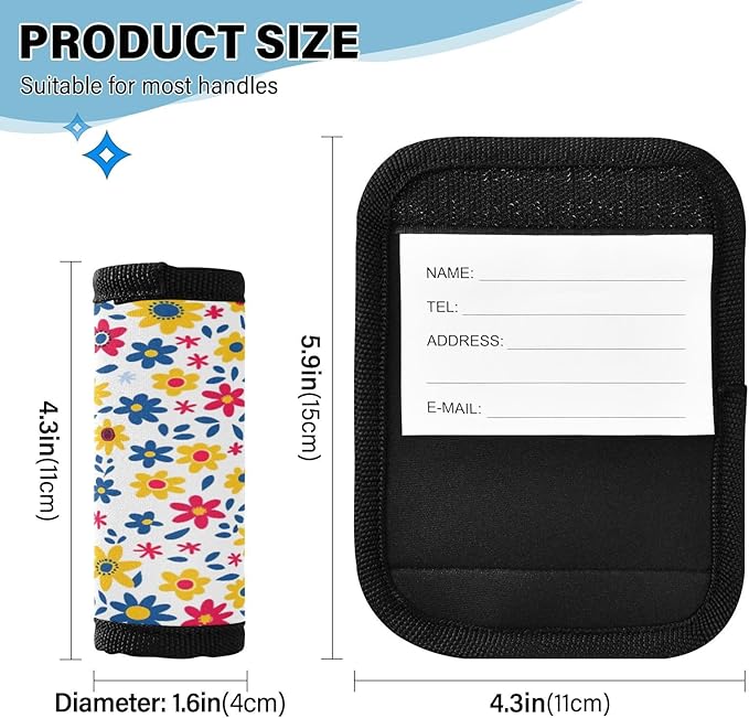 Qilmy Fresh Style Floral Fragments Luggage Handle Wrap 2Pack Luggage Identifiers Tag Comfort Handle Grips Cover for Stroller Suitcase Bag Airplane Travel Accessories1526