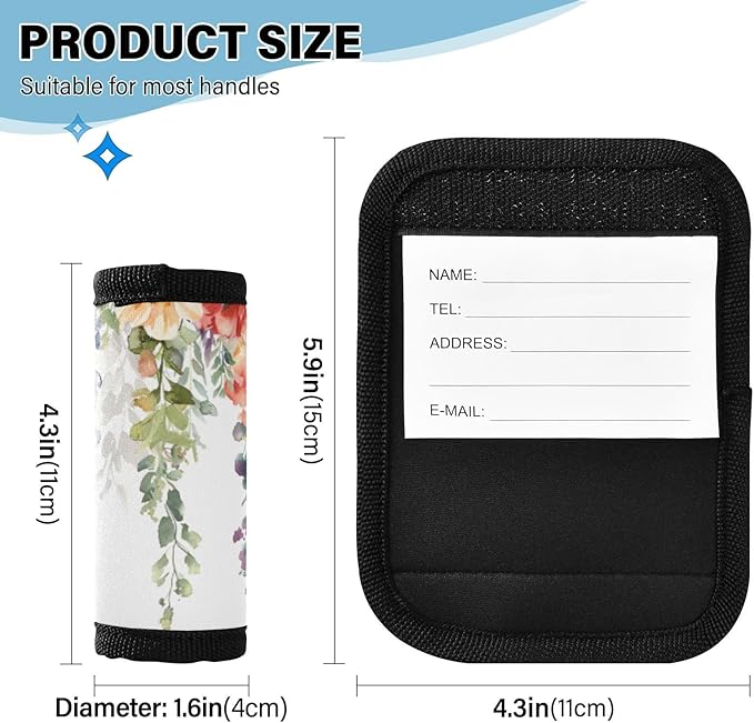 Qilmy Water Painting Wildflowers Luggage Handle Wrap 4Pack Luggage Identifiers Tag Comfort Handle Grips Cover for Stroller Suitcase Bag Airplane Travel Accessories801