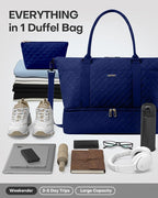 HOTOR Travel Duffel Bag - Weekender Bags for Women, Gym Tote Bags with Shoe Compartment, Carry On Overnight Bag with Toiletry Bag for Travel Essentials Travel Accessories, Dark Blue, 15.8"×18.1"×8.7"