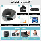 Travel Pillow-Neck Pillows for Airplanes, Memory Foam Travel Neck Pillow for Long Flights|Airport Travel Essentials 360° Support Gifts for Travellers With Eye Mask & Earplugs, Portable Carry Bag