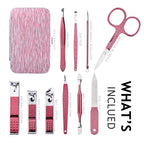 HANTEKAS Manicure Set 10 in 1 Stainless Steel, Nail Clippers Scissors Pedicure Tools Kit - Portable Travel Grooming Kit for Men and Women with Leather Case (Rose Red)