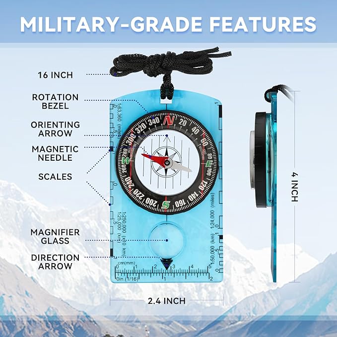 Compass Hiking Survival, Wilderness Survival Compass for Kids- Magnetic Gear Set Navigation Map- Backpacking Camping Hunting Survival