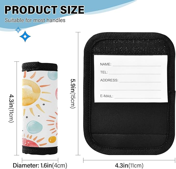 Sun Watercolor Paint Luggage Handle Wrap for Suitcase Luggage Tags Handle Covers Identifiers Soft Decorations Travel Accessories 2 Pack