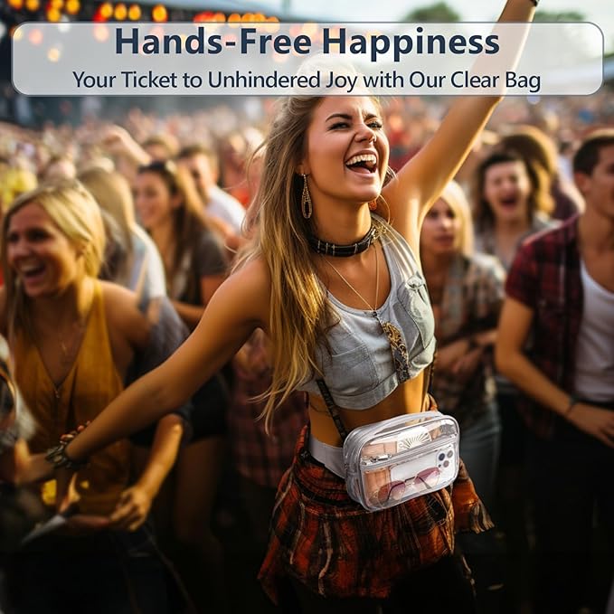 Packism Clear Fanny Pack Stadium Approved - Plus Size 35-51 inches Adjustable Strap Clear Belt Bag for Women Men Transparent Waist Bag for Concerts, Sporting Events, Grey