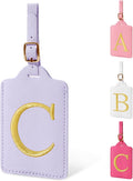 Personalized Initial Luggage Tags for Suitcase, Purple Leather Cute Luggage Tags with Privacy Cover Name Card, Embroidered Custom Monogrammed Luggage Tag Travel Backpack Tags Gifts for Women Kids(C)