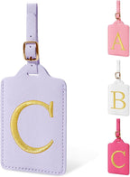 Personalized Initial Luggage Tags for Suitcase, Purple Leather Cute Luggage Tags with Privacy Cover Name Card, Embroidered Custom Monogrammed Luggage Tag Travel Backpack Tags Gifts for Women Kids(C)