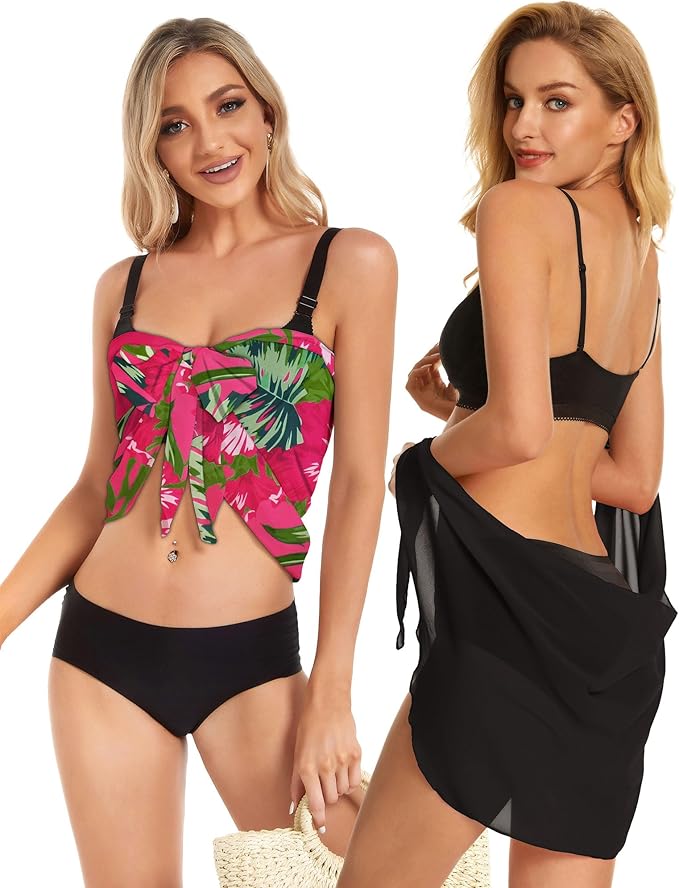 CHICGAL 2 Pieces Women Beach Sarong Bathing Suit Wrap Skirt Sheer Bikini Swimsuit Cover Ups for Swimwear