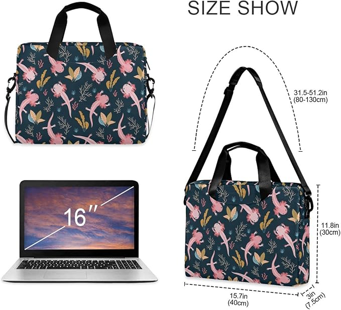 Axolotl & Sea Weed Aquarium Laptop Case 15.6 inch, Cute Laptop Bag, Waterproof Laptop Sleeve, Laptop Briefcase for Women & Men