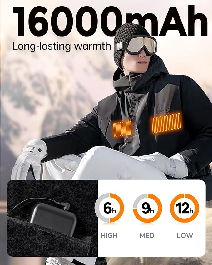 Heated Vest Battery Pack 7.4V 16000mAh Compatible with ORORO, Battery Pack for Heated Vest, LED Rechargeable Power Bank for TODWARM, for Vestego, for Weamest