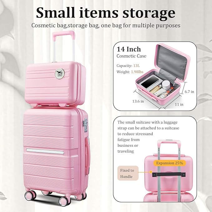 4 Piece Luggage Set, Hardside Expandable Lightweight Suitcase with 360° Mute Spinner Wheels Luggage Sets, TSA Lock, 14/20/24/28 Inch Travel Luggage for Men, Women and Girls (Pink 2)