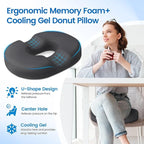 Donut Pillow Seat Cushion - Cooling Gel Donut Chair Cushions, Memory Foam Seat Cushion for Office & Home, Car Seat Cushion and Butt Pillow, Hemorrhoids Pillow and Tailbone Pain Relief, Grey