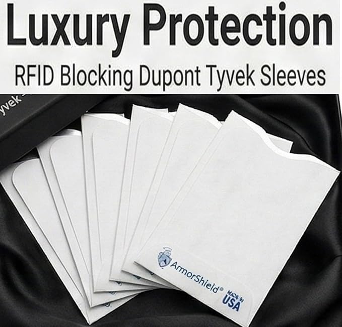 RFID Blocking Sleeves Credit Card Protector 100% MADE IN USA - Anti-theft for Travel wallet, purse. ArmorShield Your Identity (5PAK)